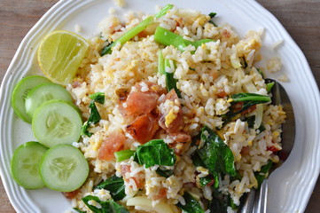 fried rice with slice Chinese sausage on dish