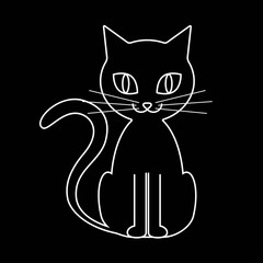 White contour of cat isolated on black background. EPS 8