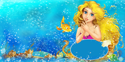 Fototapeta na wymiar Cartoon ocean and the mermaid - illustration for the children