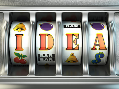 Idea concept. Slot machine with text.