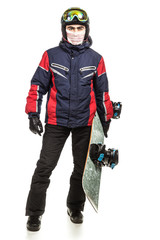 Male snowboarder with the board.