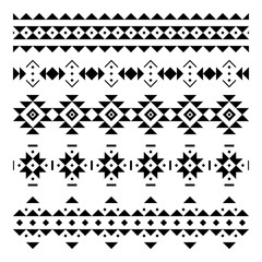 Set of seamless vector borders in the aztec style. Decorative elements in the ethnic style. Elements for cards, patterns and backgrounds.