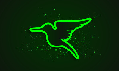 Obraz na płótnie Canvas 3d green neon sticker hummingbird.