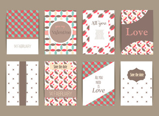 Set of Greeting card for Valentines day. Vintage and romantic backgrounds. Vector Design Templates Collection