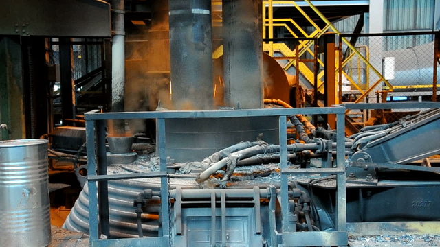 steel smelting in furnace at metallurgical works