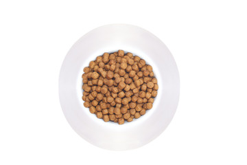 Isolated a white bowl of dog food