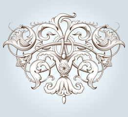 Vintage decorative element engraving with Baroque ornament pattern. Hand drawn vector illustration