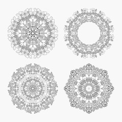 stock set circular pattern looped flowers monochrome