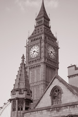 Fototapeta na wymiar Big Ben in sepia black and white tone in London, England