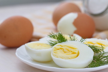 Boiled eggs on the plate