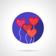 Heart balloons round purple flat vector icon
