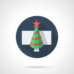 Fir-tree with red decor round flat vector icon