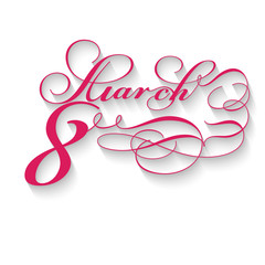 March 8 letters, hand drawn on white background, raster
