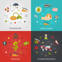 Fototapeta premium Ffinancial Crisis 4 Flat Icons Square