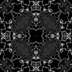Rich decorated calligraphic outlined stroke monochrome seamless pattern. Kaleidoscopic design.