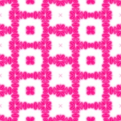 Pink neon shapes on white. Rich outlined stroke. Seamless ornate traditional design.