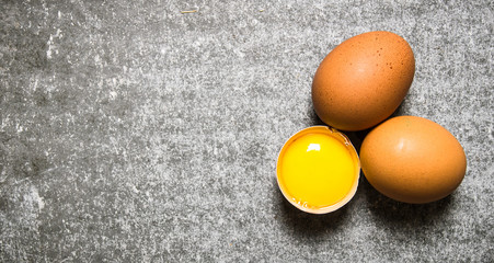 Eggs on stone background. Free space for text .