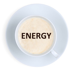Coffee energy power strong at work office with cup isolated