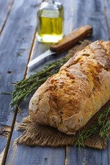 Bread ciabatta, olive oil and rosemary