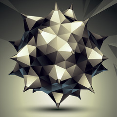 Complicated abstract grayscale 3D shape, vector digital object.