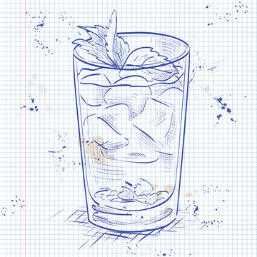 Cocktail Mint julep on a notebook page