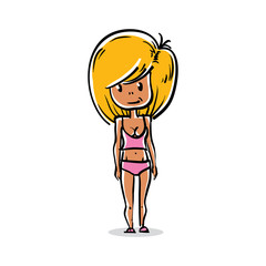 Vector full-length portrait of beautiful blonde lady. Cartoon 
