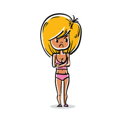 Cartoon illustration Caucasian type angry woman, attractive blonde