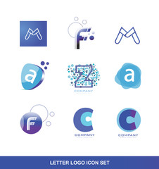Blue alphabet letter logo icon set