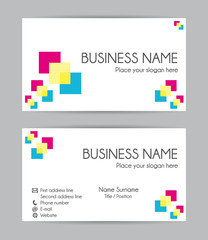 Print graphic business card design. Front and back. Vector set.	