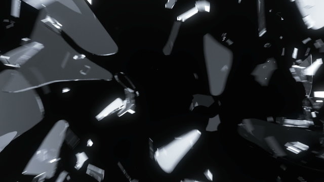 Glass shatter and breaking in slow motion. Alpha matte