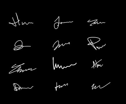 signatures blanches sur fond noir