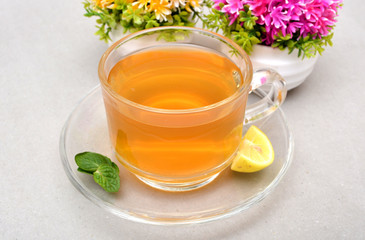 Green Tea Cup with Lemon and Mint leaf 