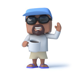 3d Sailor dude drinks a cup of coffee