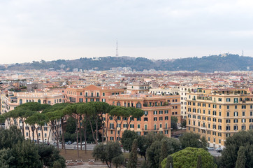 Fototapeta na wymiar City view from St Angel castle in Rome, Italy