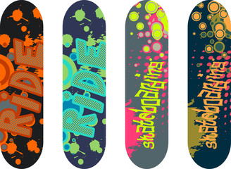Vector skateboard design pack with graffiti tags and abstract shapes