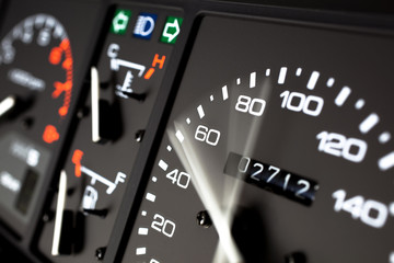Close up of car speed meter