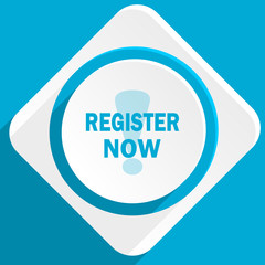 register now blue flat design modern icon for web and mobile app