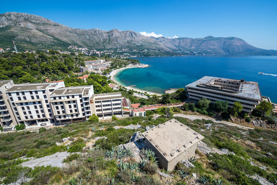 Aerial view on abandoned Tourist Complex in Kupari village, Croatia