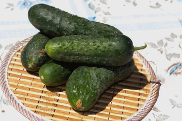 cucumbers stacked pile on a rustic table Ingredients