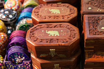 Casket with elephant is handmade in India.