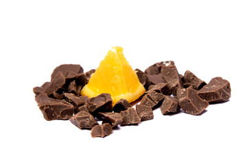 Orange and chocolate isolated on white