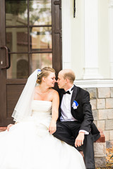 Fototapeta premium Happy bride and groom on their wedding