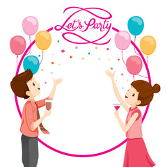 Man And Woman Happy With Party Decoration, Party, Corporate Party, Banquet, Feast, Company, Celebration
