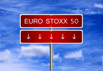 Euro Stoxx 50 index crash arrow going down stock exchange falling bear market concept.