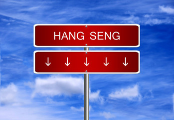Hang Seng Hong Kong index crash arrow going down stock exchange falling bear market concept. - 99766413