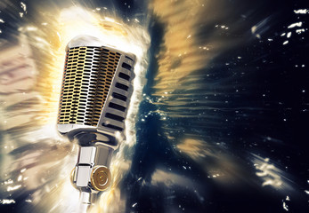 Retro style microphone with a glowing lights