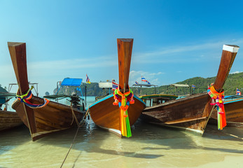 Boats on beach island in Thailand rock