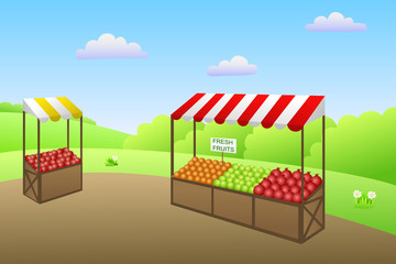 Market place street food fruit vegetable illustration vector