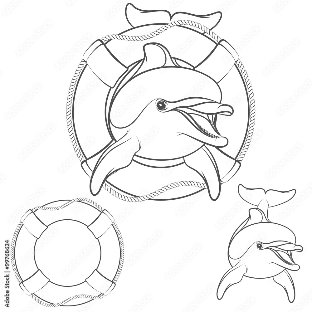 Aufkleber set of dolphin logo design element. isolated vector objects on a white background