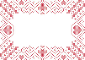 Cross-stitched frame with hearts